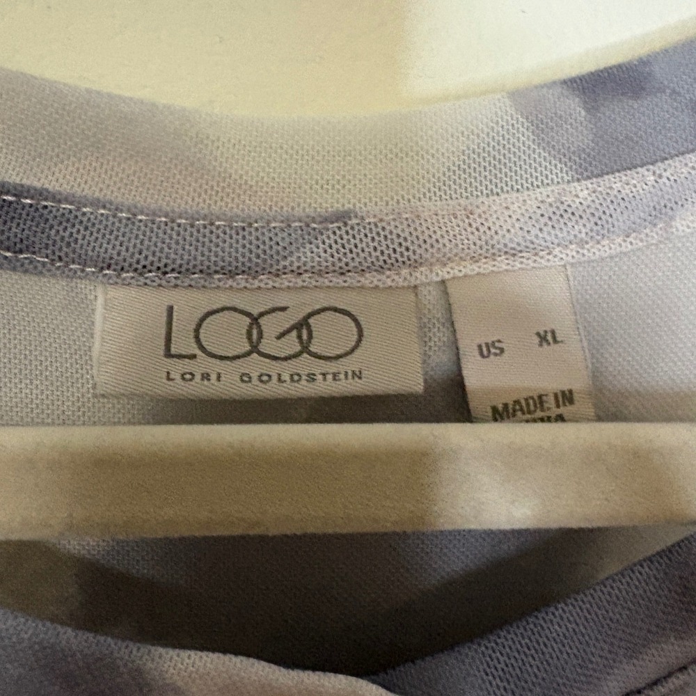 LOGO Lori Goldstein Womens XL Mesh Blue Gray Watercolor Blouse Ethereal Artsy - Picture 3 of 7